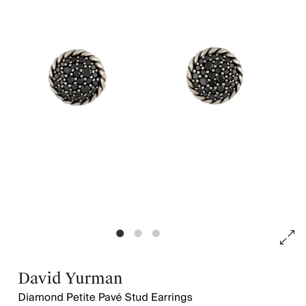 ✅ AUTH David Yurman BLACK DIAMOND Sterling Silver & white gold earrings w/bag - Picture 5 of 7